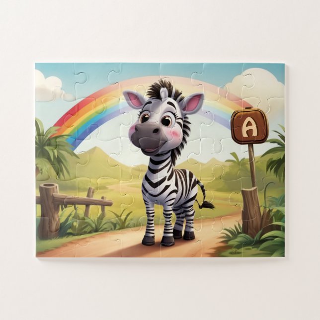 Puzzle Cute Little Zebra et Rainbow Personnalisé (Horizontal)