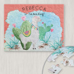 Puzzle Cute Llama Picture - Llamazing Kids Personalized<br><div class="desc">Personalized kids puzzle with cute llama picture. Le modèle est set up for you to add the child's name, so the text reads "[name] is llamazing!" The puzzle has a water color illustration of an adorable fluffy white llama standing in a cactus garden. She is wearing a pink flower in...</div>