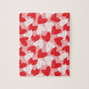 Puzzle Cute Modern red and white hearts pattern