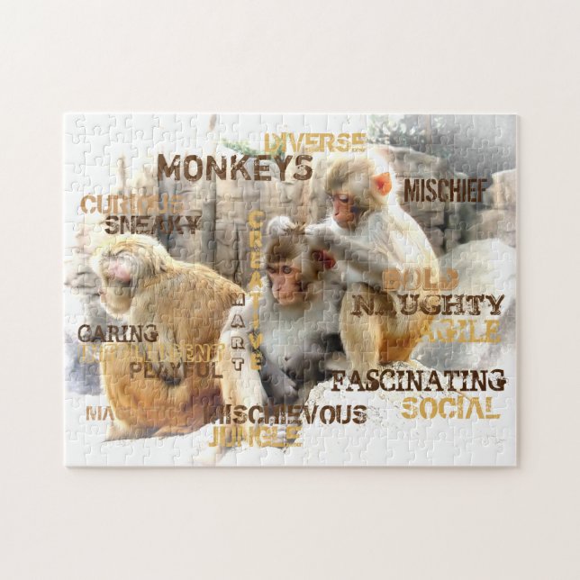 Puzzle Cute Monkeys Typography Art (Horizontal)