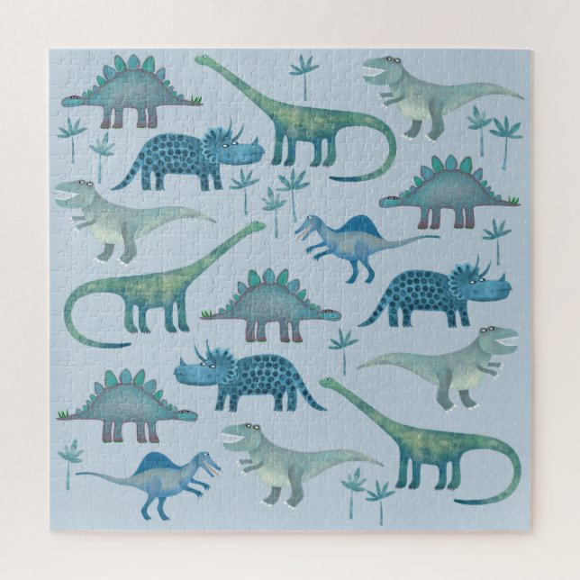 Puzzle Cute Motif de dinosaure bleu préhistorique (Vertical)