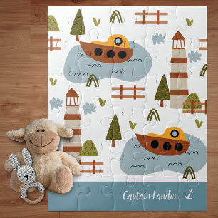 Puzzle Cute Nautical Lighthouse and Boat Kid Motif