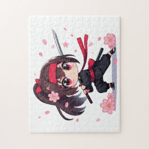 Puzzle Cute ninja guerrière fille en fleur