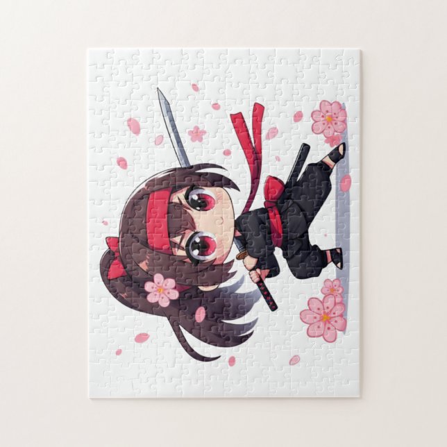 Puzzle Cute ninja guerrière fille en fleur (Vertical)