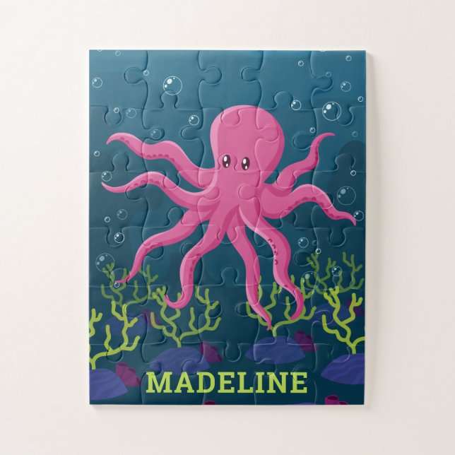 Puzzle Cute Octopus Océan marin Enfants personnalisés (Vertical)