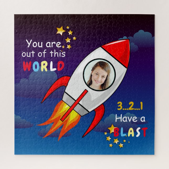 Puzzle Cute Outer Space Rocket Ship Blast Off Birthday (Vertical)