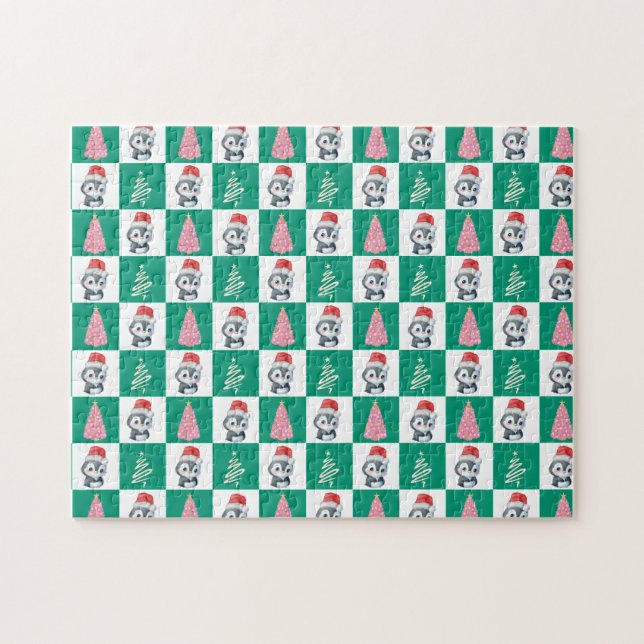 Puzzle Cute Penguin Père Noël Joyeuse fête de Noël (Horizontal)