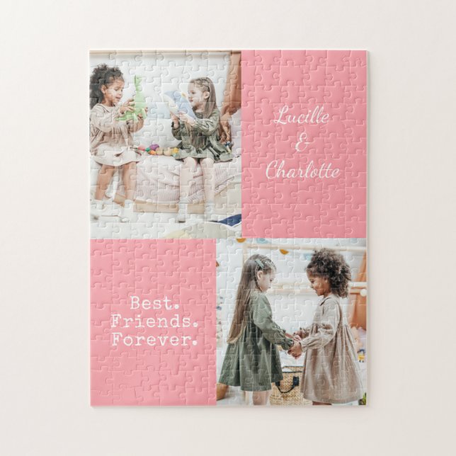 Puzzle Cute Personalized BFF Two Photo Pink Best Friend  (Vertical)
