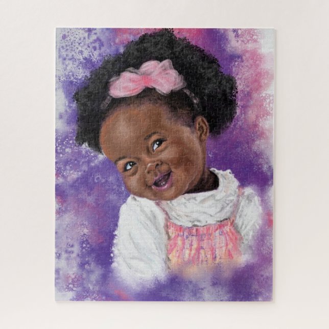 Puzzle Cute Petite Fille Avec Ruban Rose - Aquarelle (Vertical)