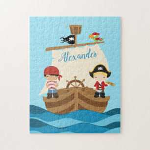 Puzzle Cute Pirate Boys & A Big Ship Nom personnalisé