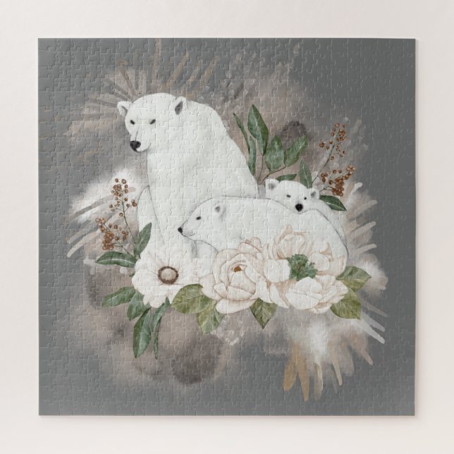 Puzzle Cute Polaire Ours Famille Gris (Vertical)