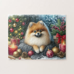 Puzzle Cute Pomeranian Cosy Aquarelle Art hiver