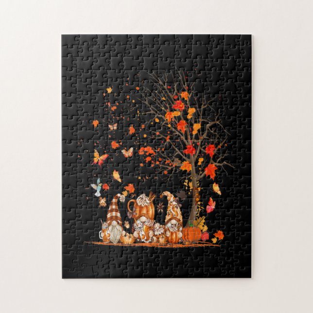 Puzzle Cute Pumpkin Gnomes Autumn Tree Fall Leaves (Vertical)
