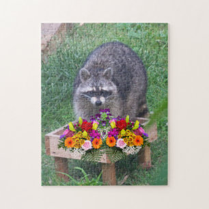 Puzzle Cute Raccoon with Flowers 