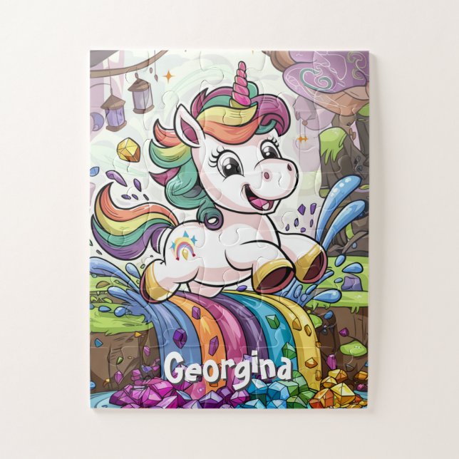 Puzzle Cute Rainbow Personnalisé Unicorn Enfants (Vertical)