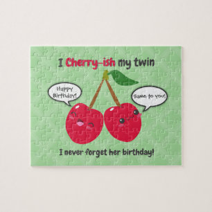 Puzzle Cute Red Cherry Kawaii Twins Birthday