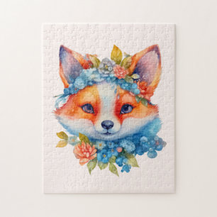 Puzzle Cute Renard orange avec Couronne florale