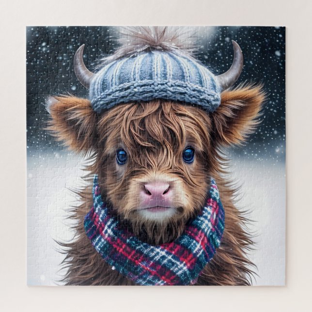 Puzzle Cute Scottish Highland Cow Hiver thème Coo (Vertical)