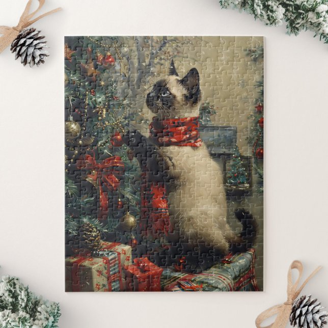 Puzzle Cute Siamese Chat Noël Vintage (Créateur téléchargé)