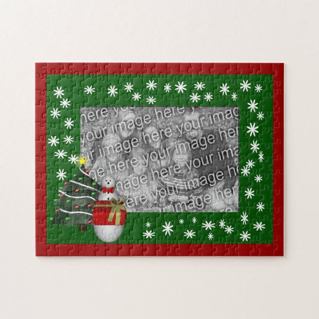 Puzzle Cute Snowman And Tree Holiday Your Photo (Horizontal)