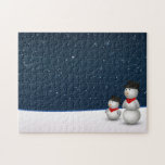 Puzzle Cute Snowmen Constellation<br><div class="desc">2 cute snowmen in a snowy winter scene are looking to the sky above to the star constellation of them in the dark heaven. A very cute illustration for the winter time and especially for Christmas.</div>