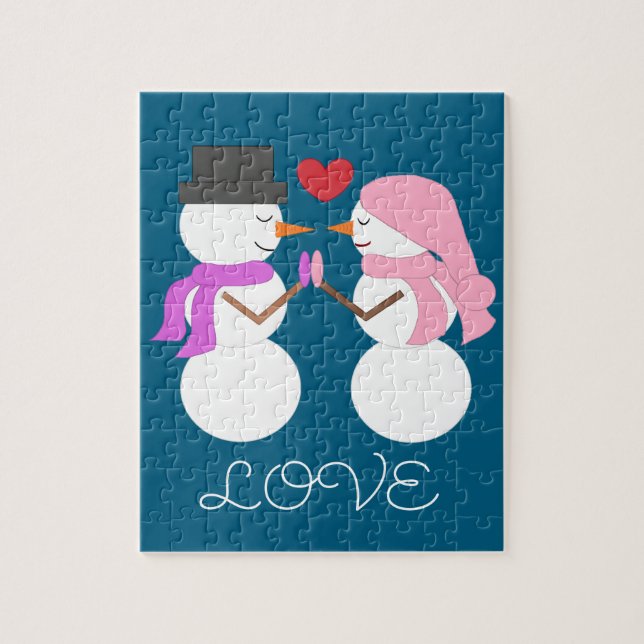 Puzzle Cute Snowpeople in Love - turquois foncés : (Vertical)
