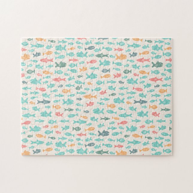 Puzzle Cute Swimming Fish Nautical Sea Difficult Pattern (Horizontal)