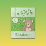 Puzzle Cute teddy bear stars name green<br><div class="desc">Jigsaw puzzle for kids. Featuring a cute brown teddy bear,  stars and name. Green and yellow. C'est un poison.</div>