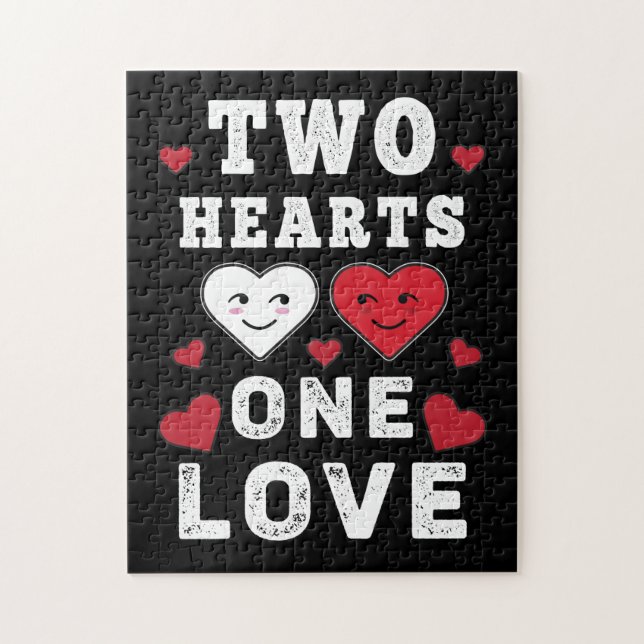 Puzzle Cute Two Hearts One Love Anniversaire Saint-Valent (Vertical)