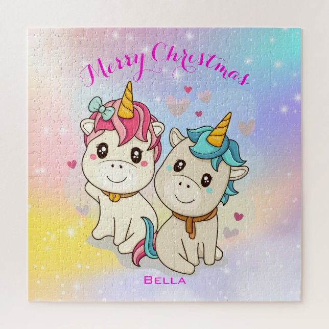 Puzzle Cute Unicorn Couple Vacances Personnalisées Jigsaw (Vertical)