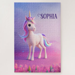 Puzzle Cute Unicorne Blanche Avec Rose & Bleu Mane