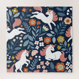Puzzle Cute Unicornes Floral Vintage Motif