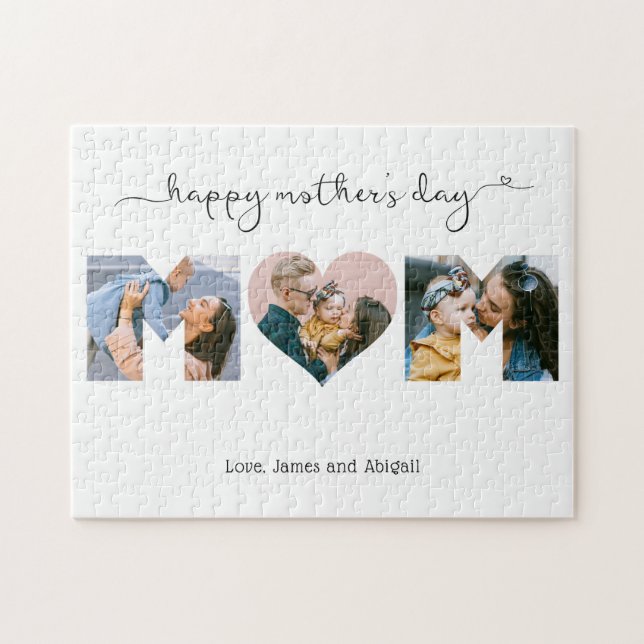 Puzzle Cute Unique 3 Photo Heart Mama Happy Mother's Day (Horizontal)