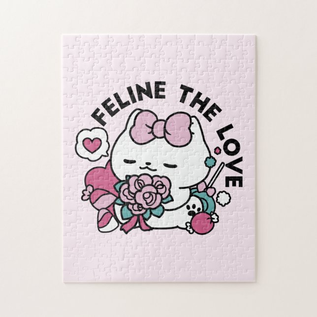 Puzzle Cute Valentine's Cat Design - Feline the Love (Vertical)
