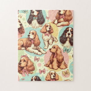 Puzzle Cute Vintage Cocker Spaniel sans couture Motif