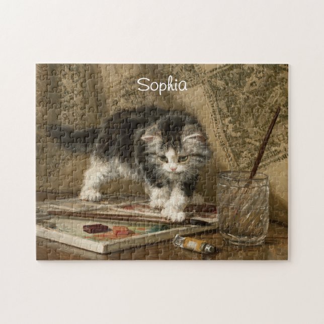 Puzzle Cute Vintage Kitten Art, Name (Horizontal)