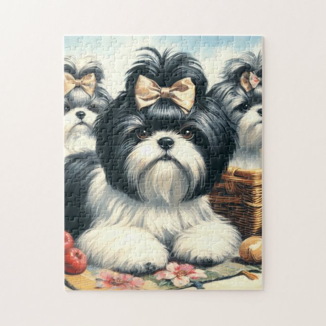 Puzzle Cute Vintage peinture Shih-Tzu (Vertical)