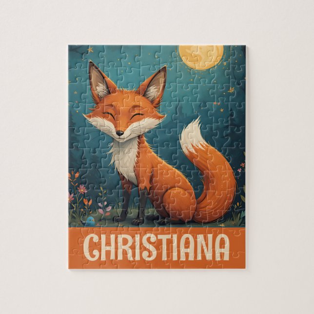 Puzzle Cute Whimsical Sitting Fox personnalisé (Vertical)