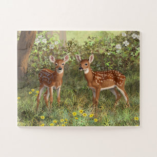 Puzzle Cute White Deer Twin Fawns