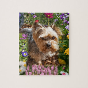 Puzzle Cute Yorkshire Terrier Chiot et Fleurs colorées