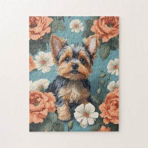 Puzzle Cute Yorkshire Terrier Puppy Floral