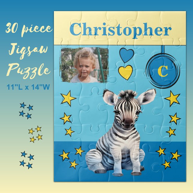 Puzzle Cute zebra photo nom bleu jaune enfants (Créateur téléchargé)