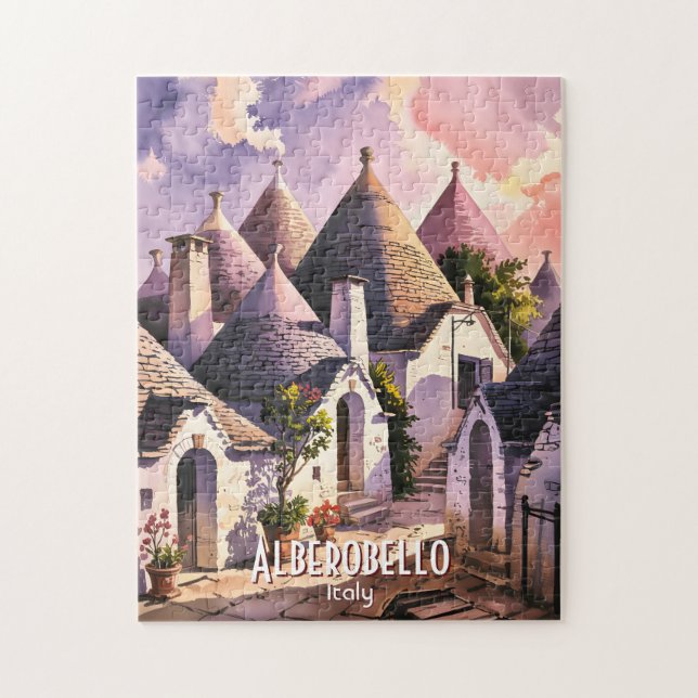 Puzzle Cutom Alberobello Trulli Houses Italy Watercolor (Vertical)