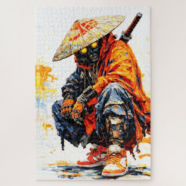 Puzzle Cyber Samouraï Couteau à Palette Néon Orange Impas (Vertical)