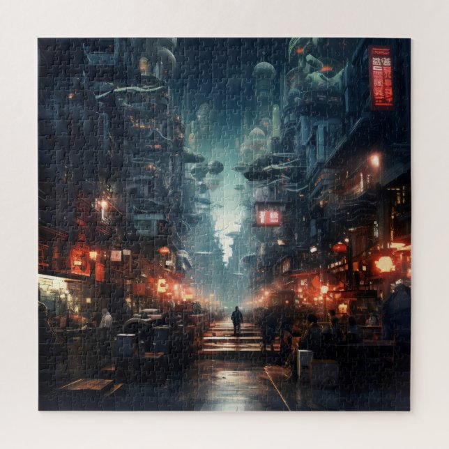 Puzzle Cyberpunk de nuit futuriste (Vertical)