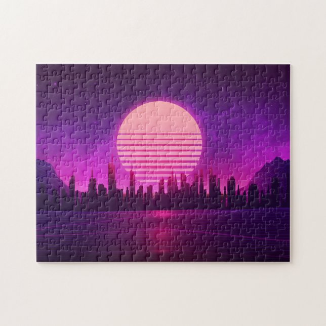 Puzzle cyberpunk électronique synthwave scifi rose noir (Horizontal)