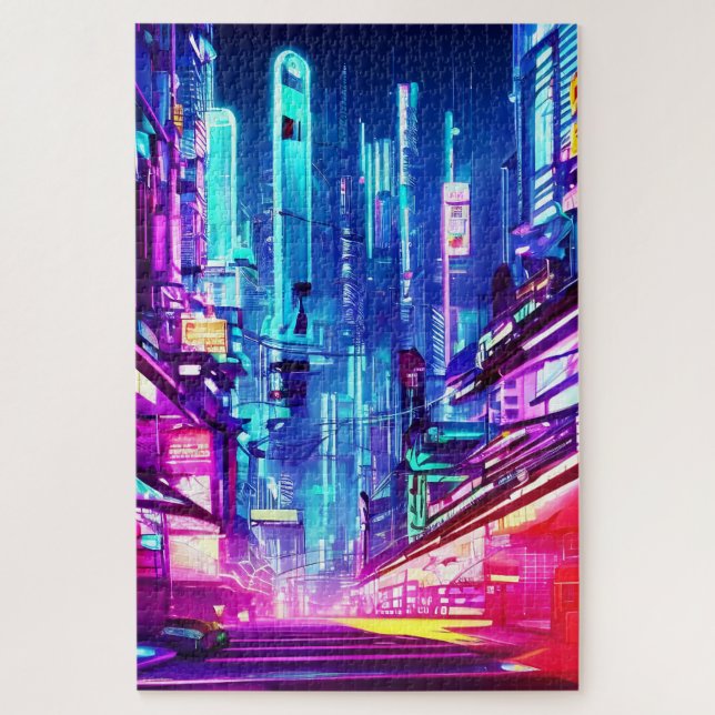 Puzzle Cyberpunk Futuristic Neon City (Vertical)