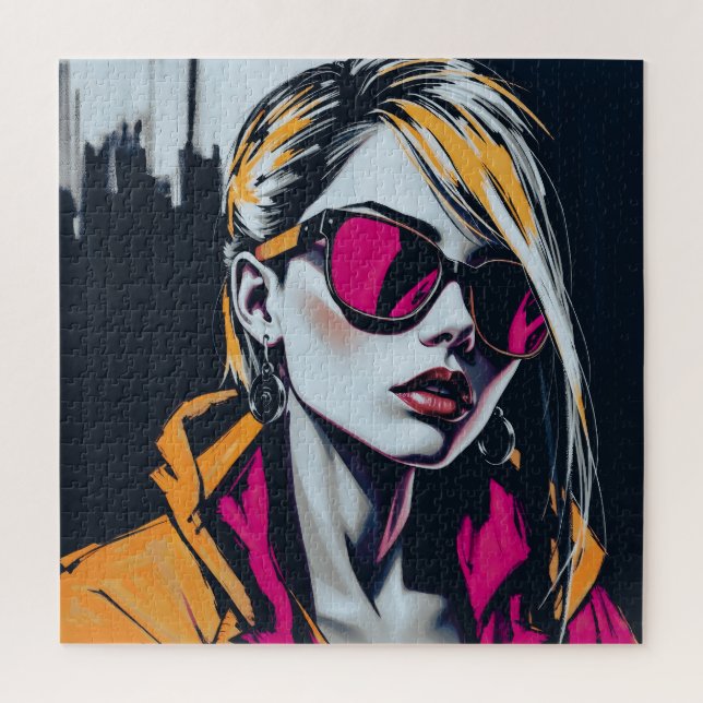 Puzzle Cyberpunk Rebel Girl - Art numérique élégant (Vertical)