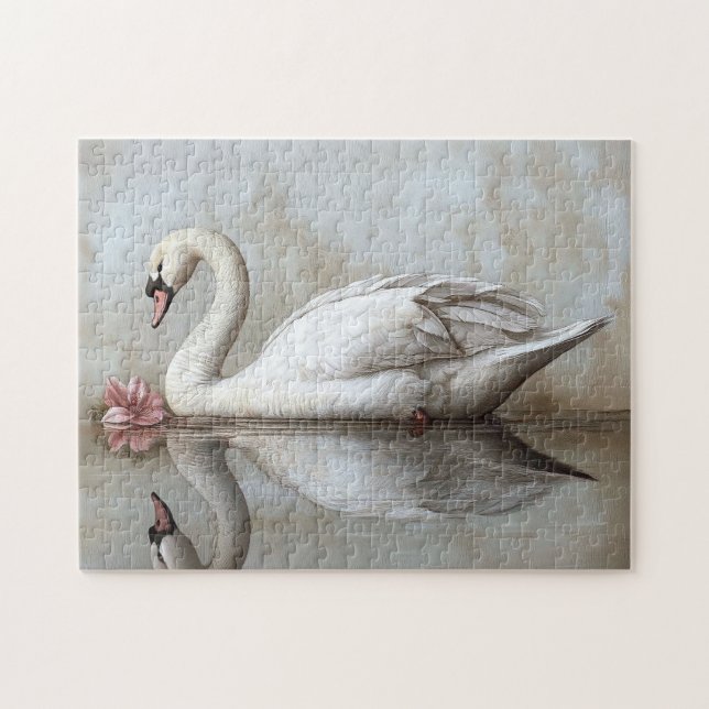 Puzzle Cygne avec une peinture à fleurs rose vif (Horizontal)
