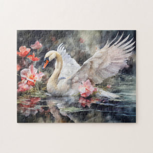 Puzzle Cygne dans un étang de lotus avec des couleurs dou